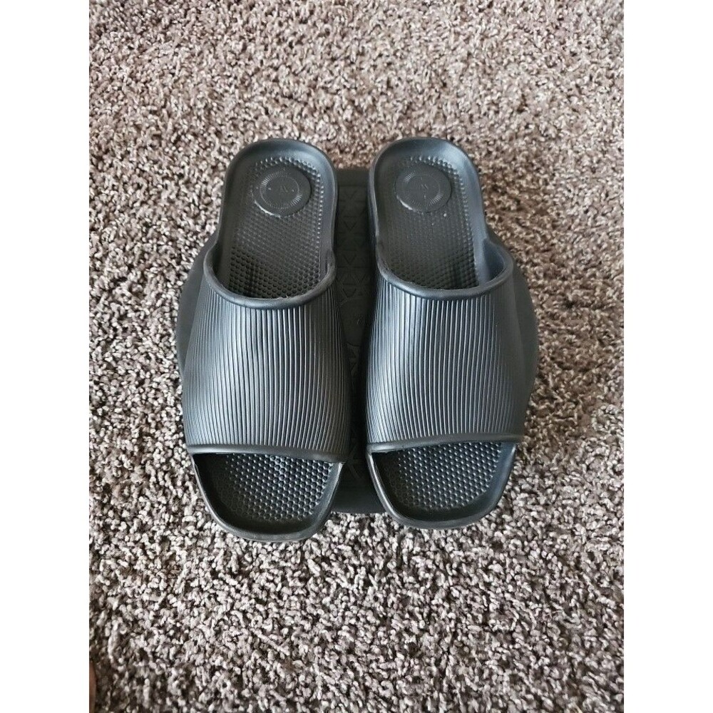Totes everyware Black Slide Sandals Slip-On Open Toe Logo Perforated Strap 8
